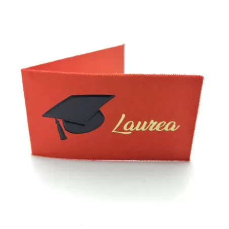 Confezione da 20 bigliettini per laurea con scritta dorate e tocco nero - 1