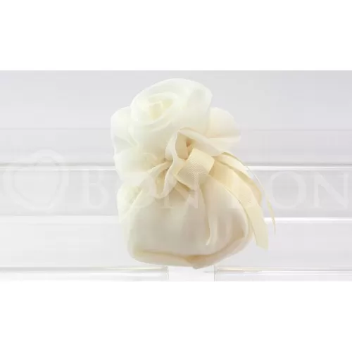 Sacchetto matrimonio 2026 organza fagotto grande crema con rosa Liete Creazioni - 1