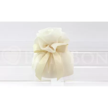 Sacchetto matrimonio 2026 organza fagotto grande crema con rosa Liete Creazioni - 2