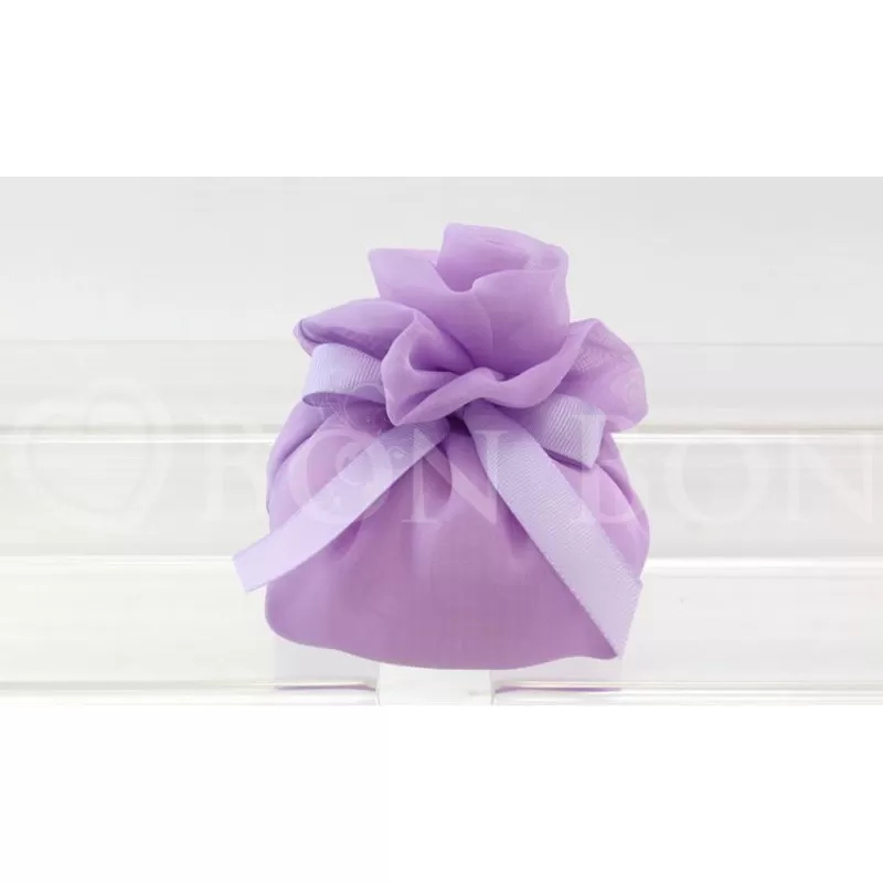 Sacchetto matrimonio 2028 organza fagotto grande Lilla con rosa Liete Creazioni - 1