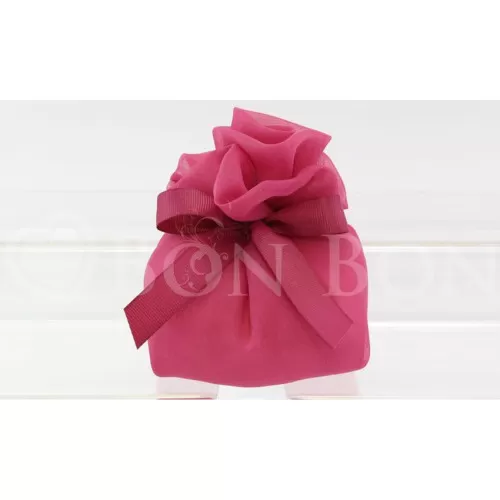 Sacchetto matrimonio 2029 organza fagotto grande Fuxia con rosa Liete Creazioni - 1
