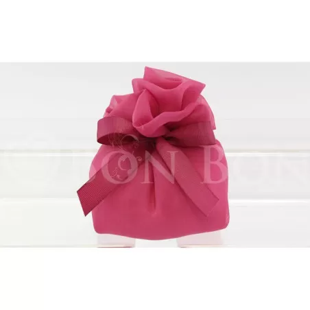 Sacchetto matrimonio 2029 organza fagotto grande Fuxia con rosa Liete Creazioni - 1