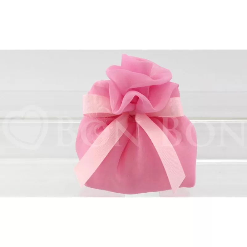 Sacchetto matrimonio 2032 organza fagotto grande rosa con rosa Liete Creazioni - 1