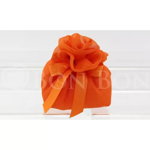 Sacchetto matrimonio 2031 organza fagotto grande Arancio con rosa Liete Creazioni - 1