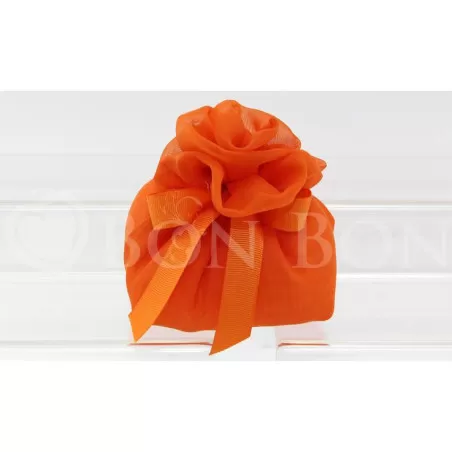 Sacchetto matrimonio 2031 organza fagotto grande Arancio con rosa Liete Creazioni - 1