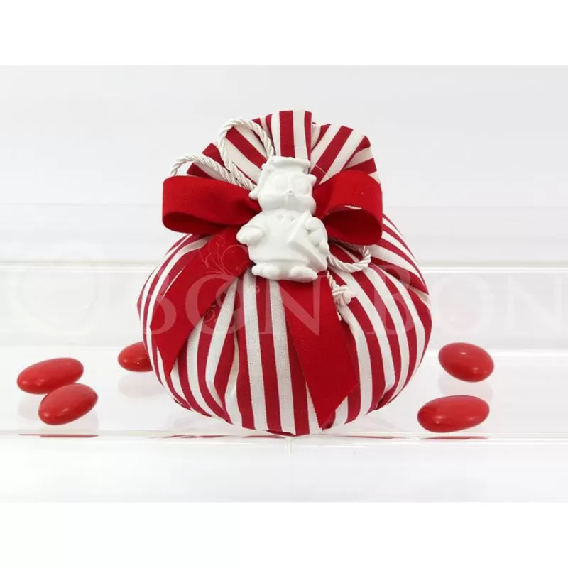 Sacchetto laurea righe rosso bustone con tondino Liete Creazioni - 1