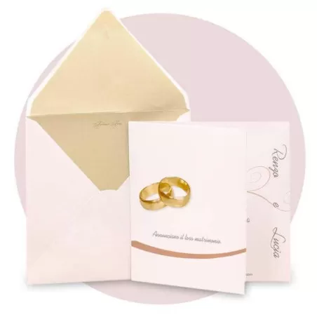 Partecipazione di nozze con fedi sull'esterno nomi sposi laterali Ferdinando Fam - 1