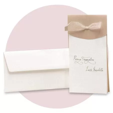 Partecipazione di nozze verticale a tre fogli con nastrino Ferdinando Fam - 1