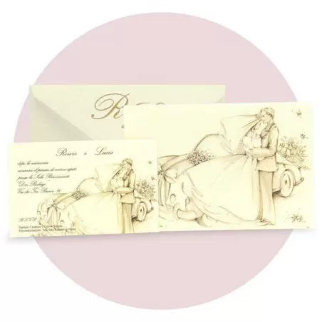 Partecipazione di nozze rettangolare con sposi su copertina Ferdinando Fam - 1