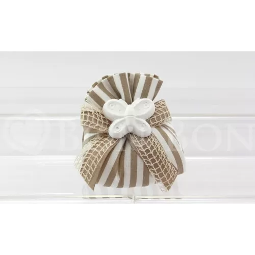 Sacchetto prima comunione righe nocciola fagotto Liete Creazioni - 1