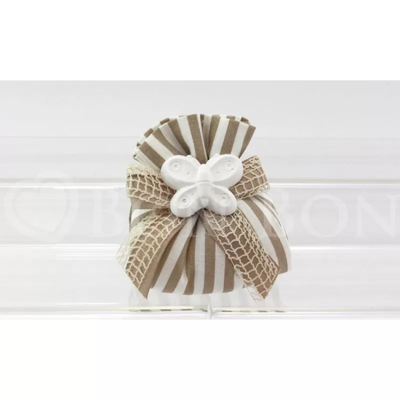 Sacchetto prima comunione righe nocciola fagotto Liete Creazioni - 1