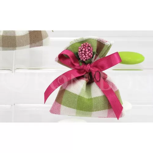 Sacchetto compleanno e prima comunione country verde e fuxia busta piccola Liete Creazioni - 1