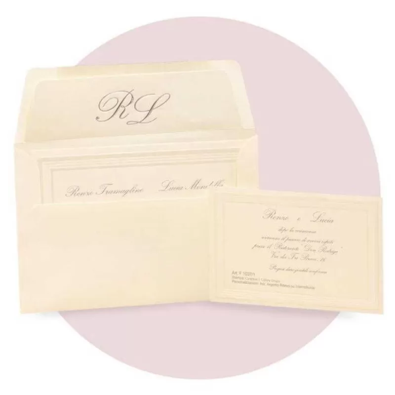 Partecipazione di matrimonio rettangolare con cornici perlate Ferdinando Fam - 1