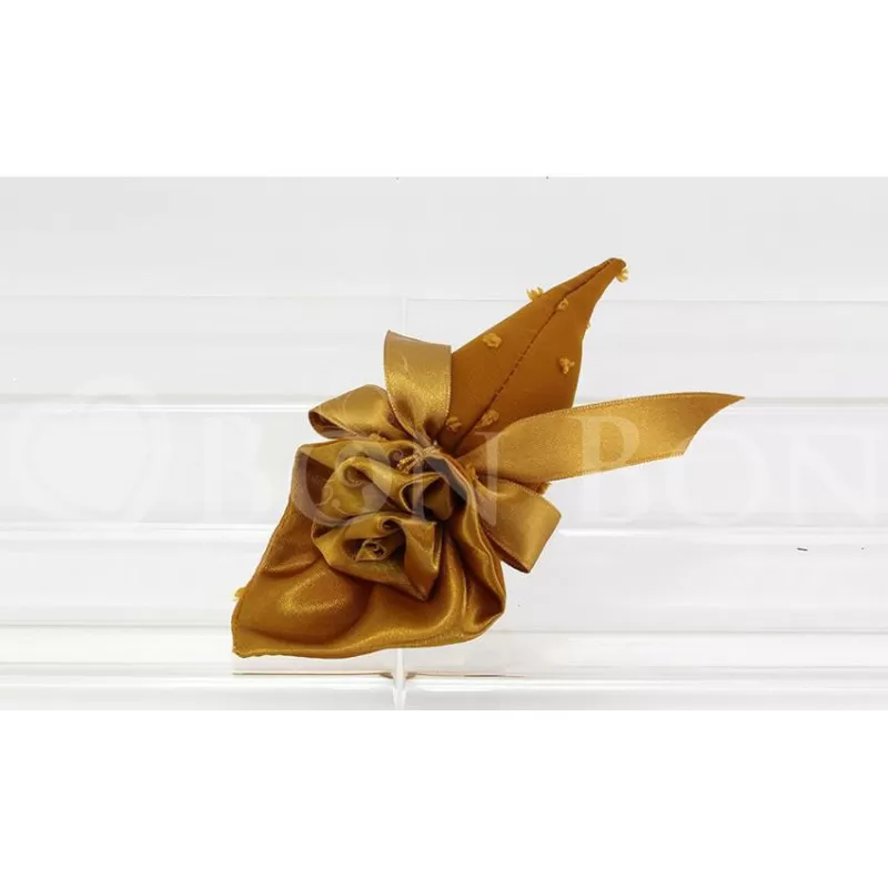 Sacchetto nozze d'oro chiffon floccato oro cono con rosa raso Liete Creazioni - 1