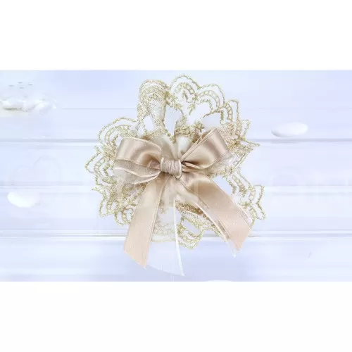 Sacchetto Matrimonio 2638 Lino Panna e Merletto Centrino Piccolo Liete Creazioni - 1