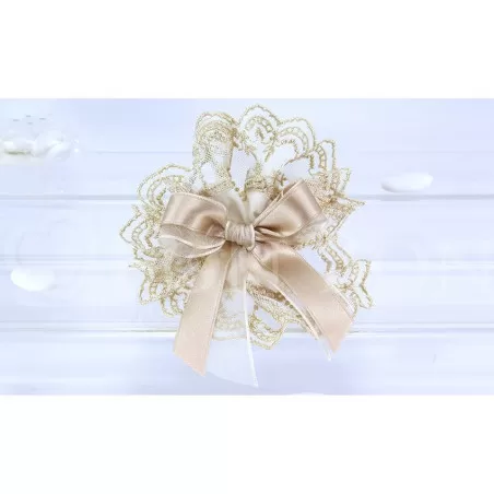 Sacchetto Matrimonio 2638 Lino Panna e Merletto Centrino Piccolo Liete Creazioni - 1