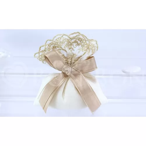 Sacchetto Matrimonio 2639 Lino Panna e Merletto Busta Liete Creazioni - 1