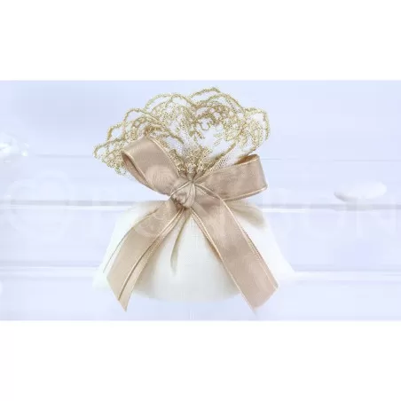 Sacchetto Matrimonio 2639 Lino Panna e Merletto Busta Liete Creazioni - 1