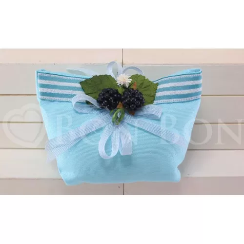 Sacchetto Prima comunione rigatino turchese Pochette Liete Creazioni - 1