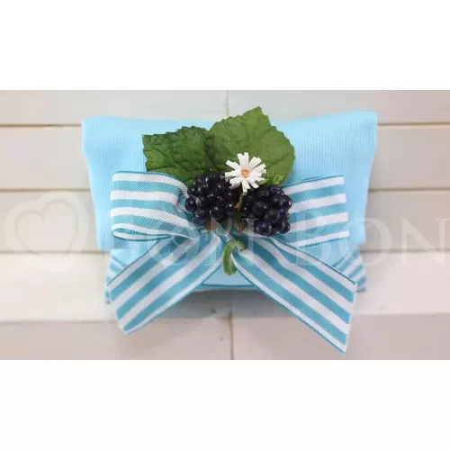 Sacchetto Prima Comunione rigatino turchese Busta Lettera Liete Creazioni - 1