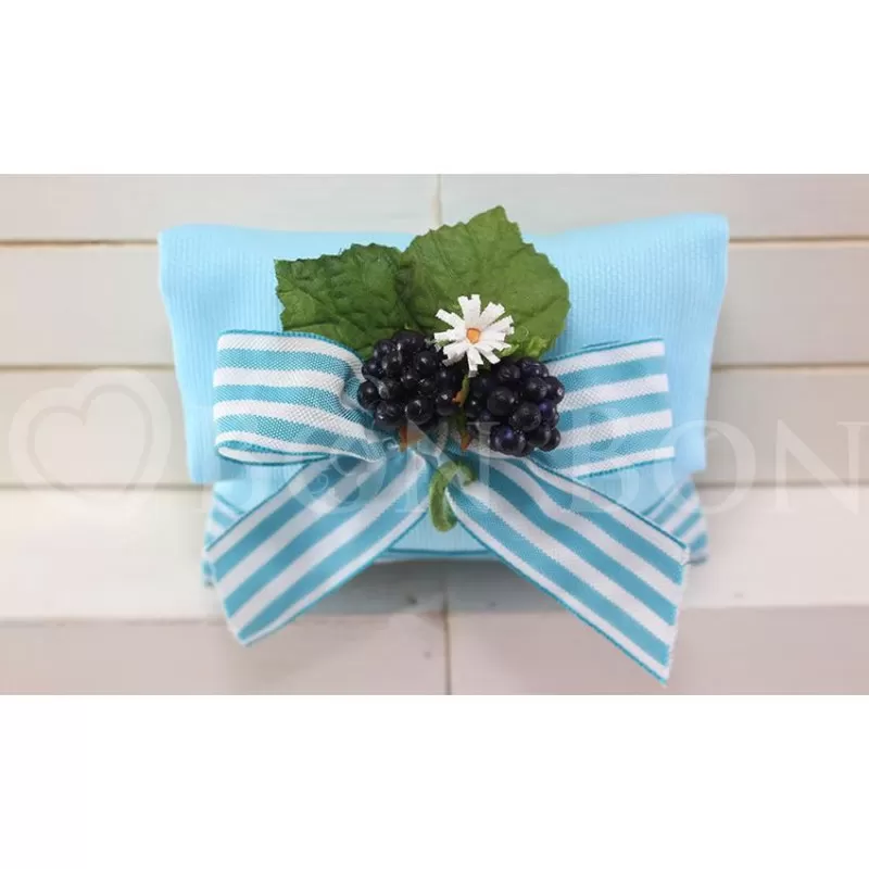 Sacchetto Prima Comunione rigatino turchese Busta Lettera Liete Creazioni - 1