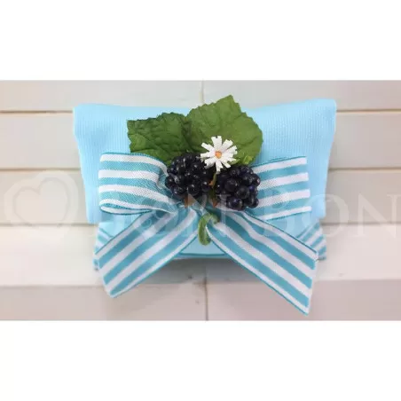 Sacchetto Prima Comunione rigatino turchese Busta Lettera Liete Creazioni - 1