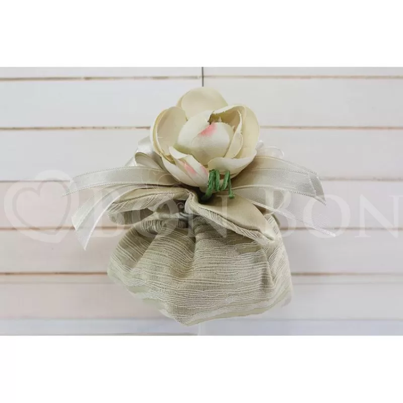Sacchetto Matrimonio 2408 Cannes Champagne Fagotto Grande con Petali Liete Creazioni - 1
