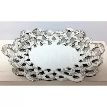 Bomboniera Matrimonio Ciotola Ovale traforata bianca e argento - 1