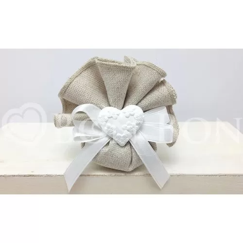 Sacchetto Matrimonio 2717c Maiorca Avana Centrino Cuore Liete Creazioni - 1
