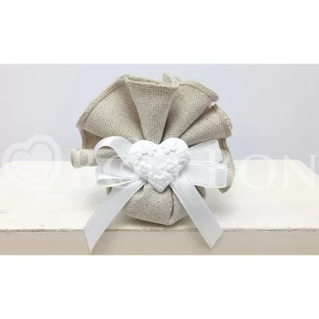 Sacchetto Matrimonio 2717c Maiorca Avana Centrino Cuore Liete Creazioni - 1