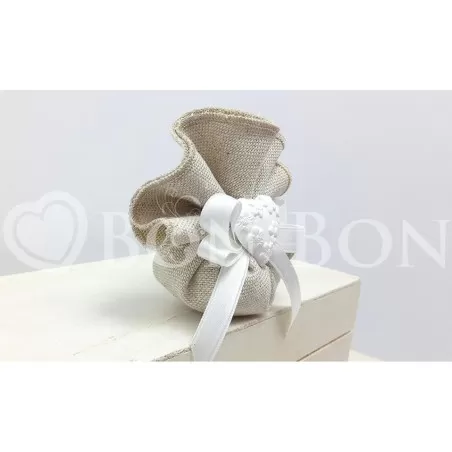 Sacchetto Matrimonio 2717c Maiorca Avana Centrino Cuore Liete Creazioni - 2