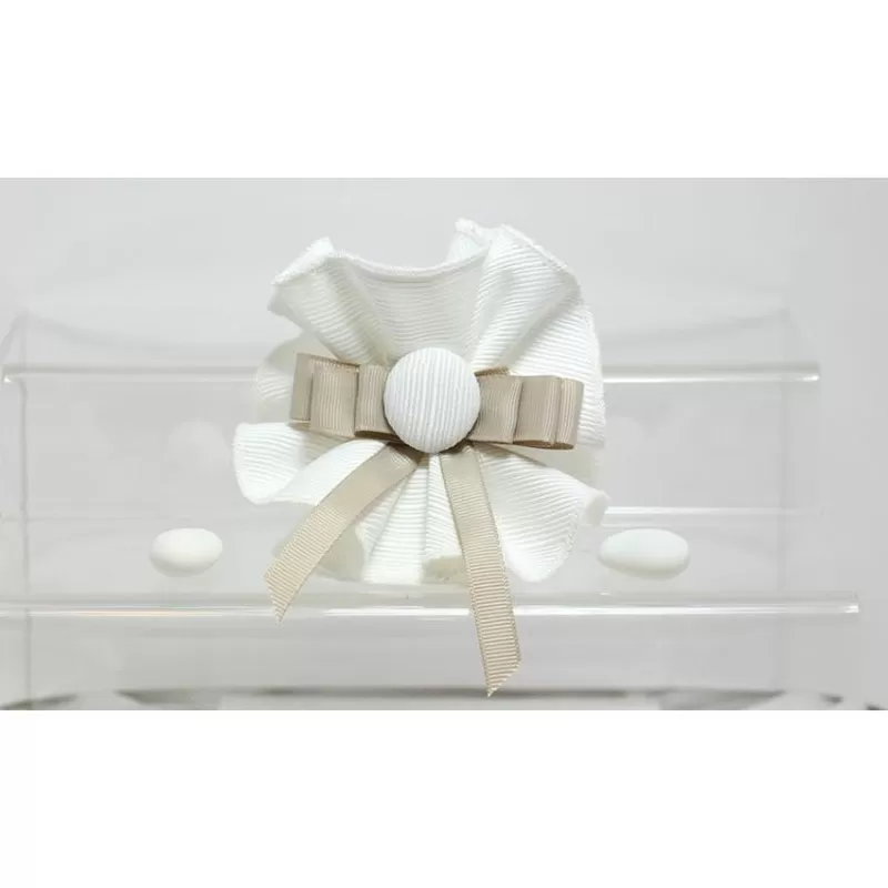 Sacchetto matrimonio 2941 ottomano avorio con bottone centrino Liete Creazioni - 1