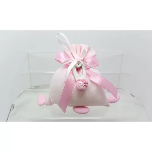 Sacchetto nascita e battesimo rb316/g grande cotone rosa con applicazione spilla Royal Gifts - 1