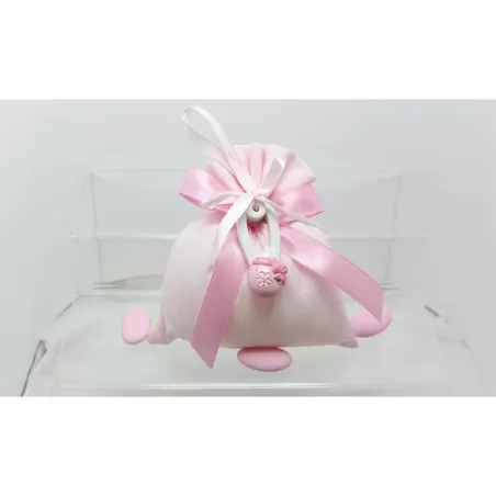 Sacchetto nascita e battesimo rb316/g grande cotone rosa con applicazione spilla Royal Gifts - 1
