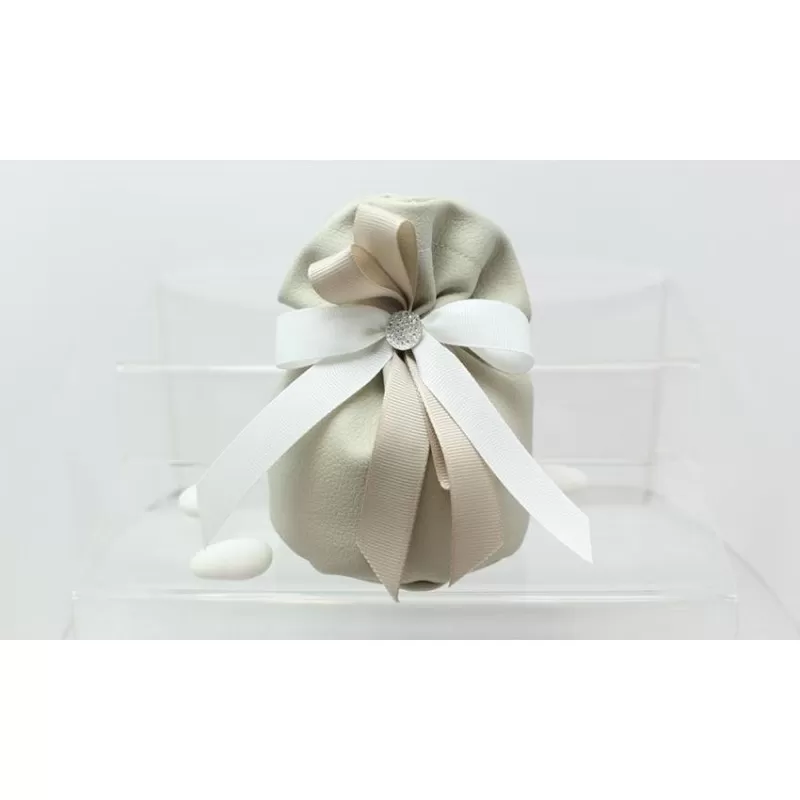Sacchetto Matrimonio 2809 Ecopelle Tortora Bustone Con Tondo Liete Creazioni - 1