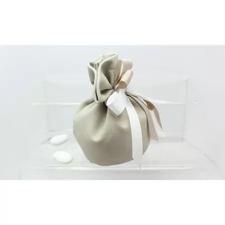 Sacchetto Matrimonio 2809 Ecopelle Tortora Bustone Con Tondo Liete Creazioni - 2