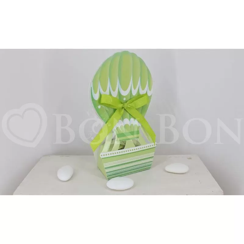 Mongolfiera Portaconfetti Verde Per Bomboniera Prima Comunione - 1