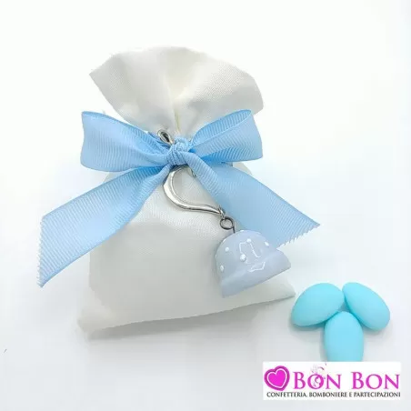 Sacchetto Nascita e Battesimo con campanella portachiavi pois celeste Star Import Italia - 1
