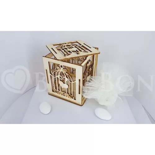 Scatolina Legno Matrimonio Con Gabbietta Linea elle - 1