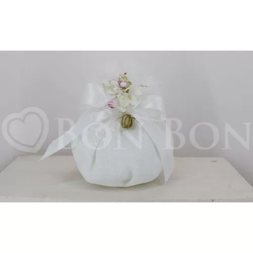 Sacchetto Matrimonio 3014 Cotone Avana Pois Bustone con Tondo Liete Creazioni - 1