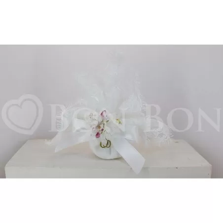 Sacchetto Matrimonio 3015 Lino e Merletto Bianco Fazzoletto Liete Creazioni - 1