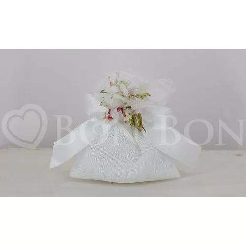Sacchetto Matrimonio 3018 Lino e Merletto Bianco Sacchetto Picoolo Liete Creazioni - 1