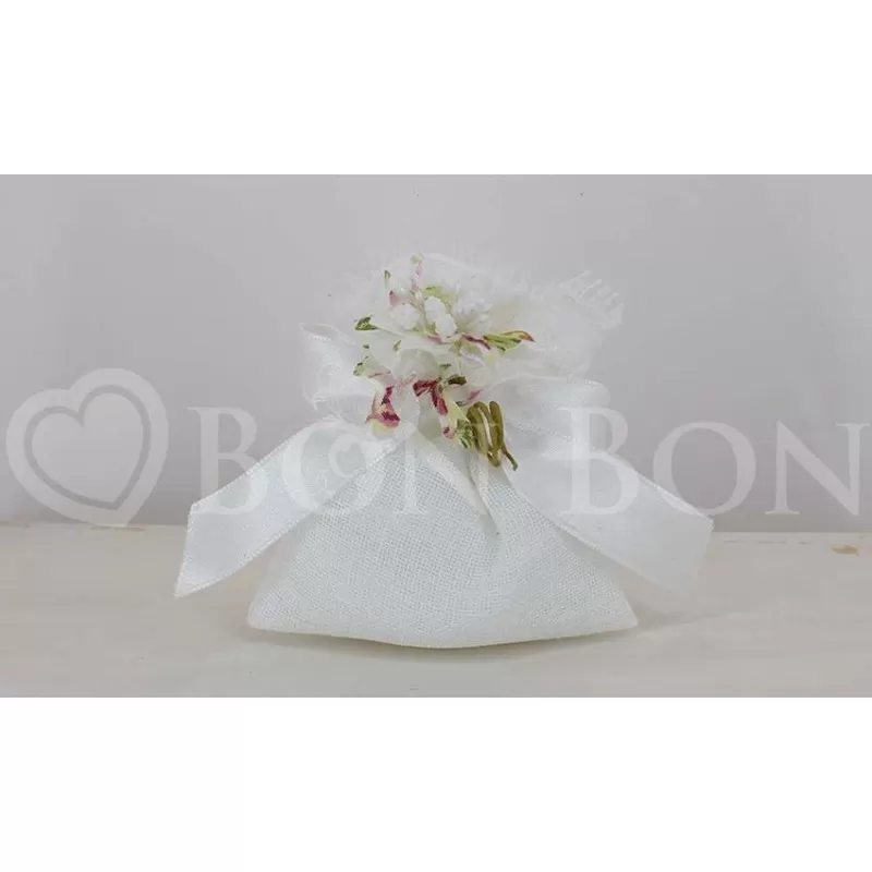 Sacchetto Matrimonio 3018 Lino e Merletto Bianco Sacchetto Picoolo Liete Creazioni - 1