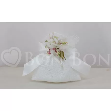 Sacchetto Matrimonio 3018 Lino e Merletto Bianco Sacchetto Picoolo Liete Creazioni - 1