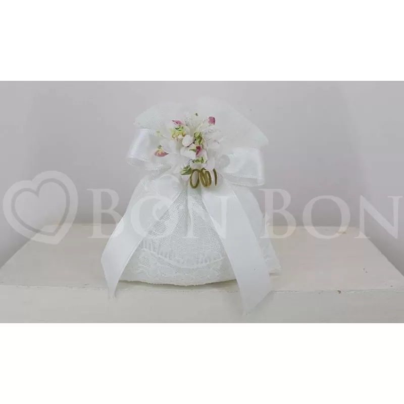 Sacchetto Matrimonio 3019 Lino e Merletto Sacchetto con Pizzo Liete Creazioni - 1