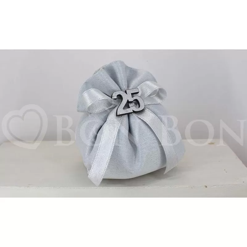 Sacchetto Nozze d'Argento Liete Creazioni Linea Rasatello Argento Fagotto Liete Creazioni - 1