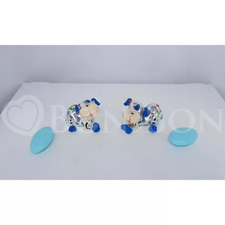 Bomboniera Outlet Nascita e Battesimo cagnolino smaltato argento e blu - 1