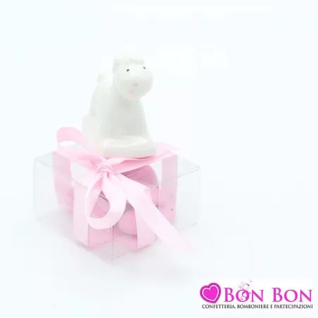 Bomboniera nascita e battesimo cavalluccio a dondolo rosa - 1