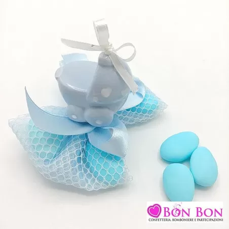 Bomboniera nascita e battesimo culletta celeste cer197c con sacchetto - 1