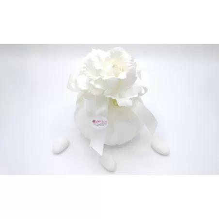 Sacchetto matrimonio lino panna bustone con tondo con rosa Liete Creazioni - 1